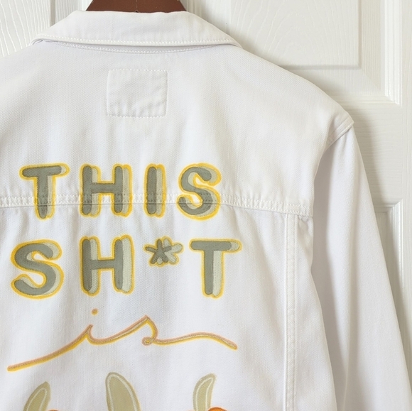 Paige Vivienne This Sh*t Is Bananas Custom Relaxed Cropped Denim Jacket White L - Picture 13 of 15